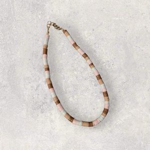 Pink white tan clay bead necklace handmade